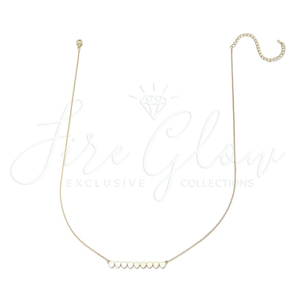 9 Hearts Gold Tone Bar Pendant Necklace - Picture 6 of 7